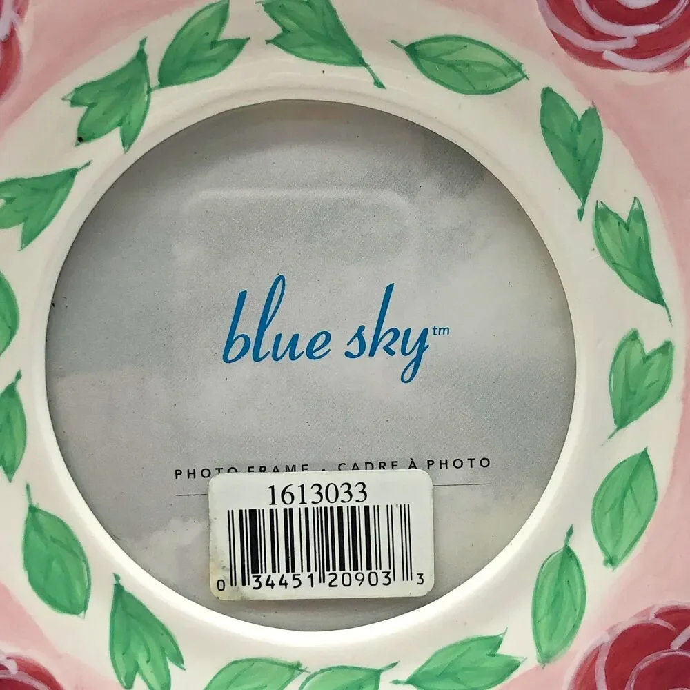 Blue Sky Round Picture Frame Pink Red Green Rose Floral 7